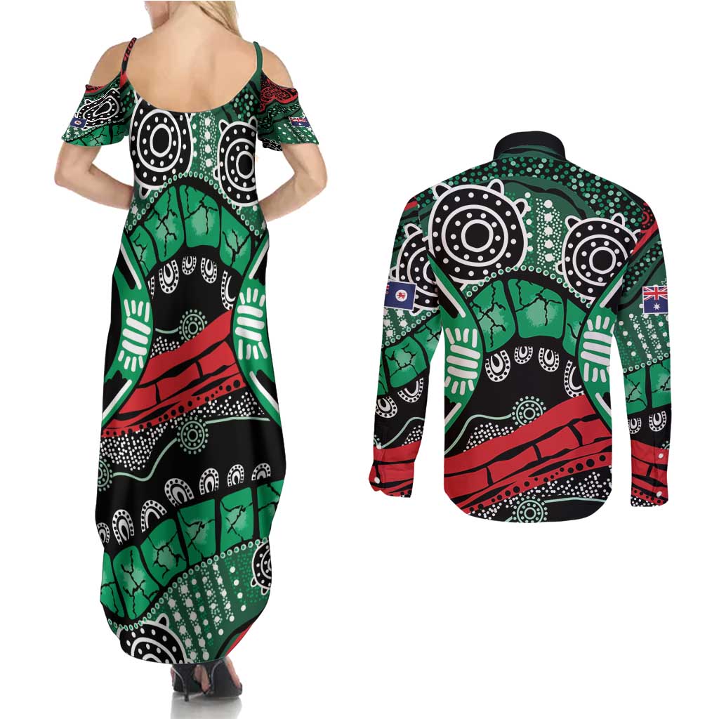 Australia Tasmania State Couples Matching Summer Maxi Dress and Long Sleeve Button Shirt Ubertas et Fidelitas