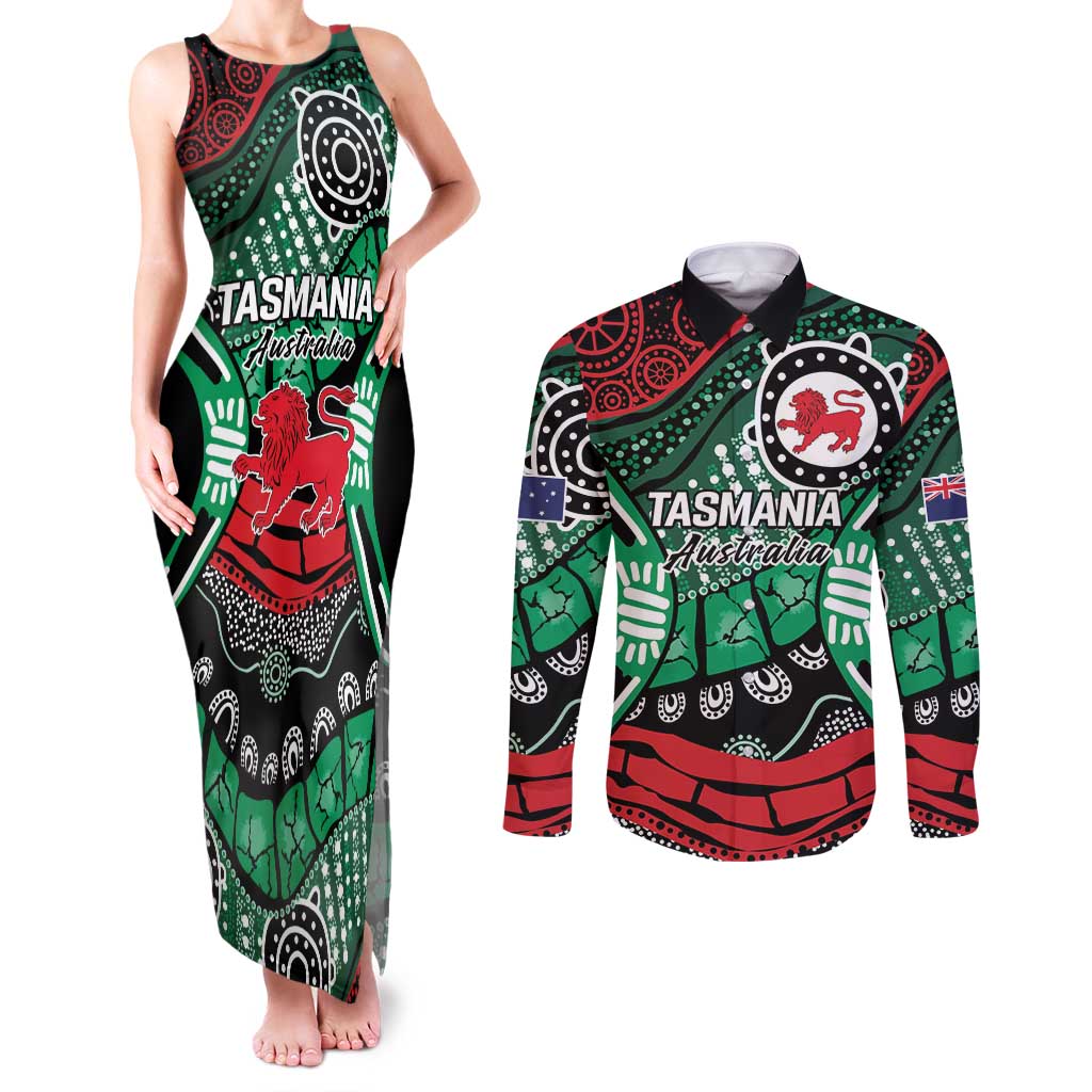 Australia Tasmania State Couples Matching Tank Maxi Dress and Long Sleeve Button Shirt Ubertas et Fidelitas