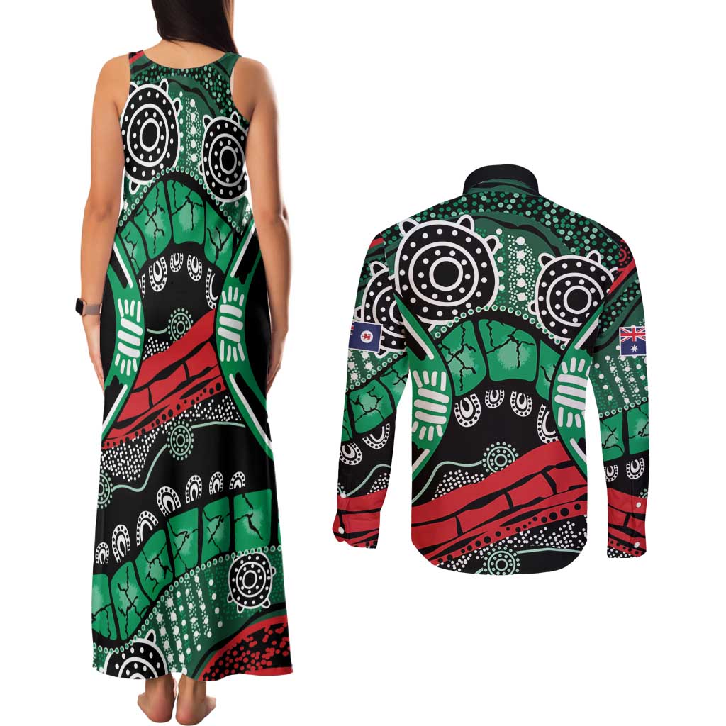 Australia Tasmania State Couples Matching Tank Maxi Dress and Long Sleeve Button Shirt Ubertas et Fidelitas
