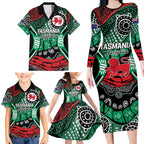 Australia Tasmania State Family Matching Long Sleeve Bodycon Dress and Hawaiian Shirt Ubertas et Fidelitas