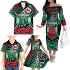 Australia Tasmania State Family Matching Off The Shoulder Long Sleeve Dress and Hawaiian Shirt Ubertas et Fidelitas