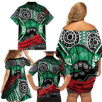 Australia Tasmania State Family Matching Off Shoulder Short Dress and Hawaiian Shirt Ubertas et Fidelitas