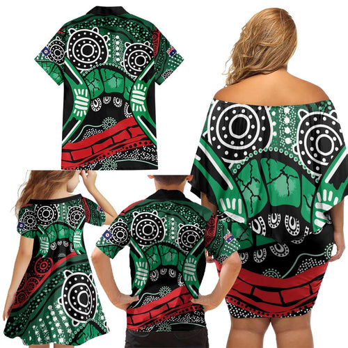 Australia Tasmania State Family Matching Off Shoulder Short Dress and Hawaiian Shirt Ubertas et Fidelitas