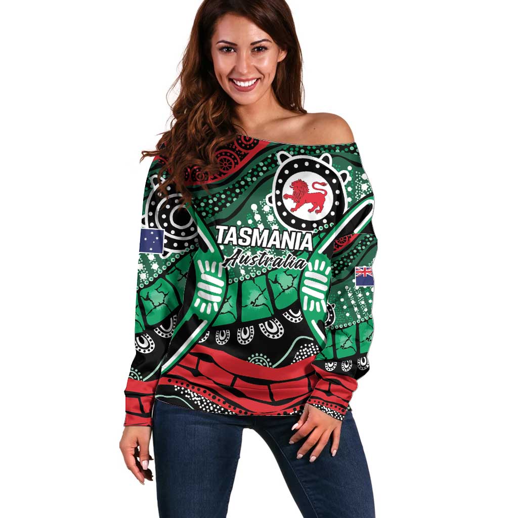 Australia Tasmania State Off Shoulder Sweater Ubertas et Fidelitas