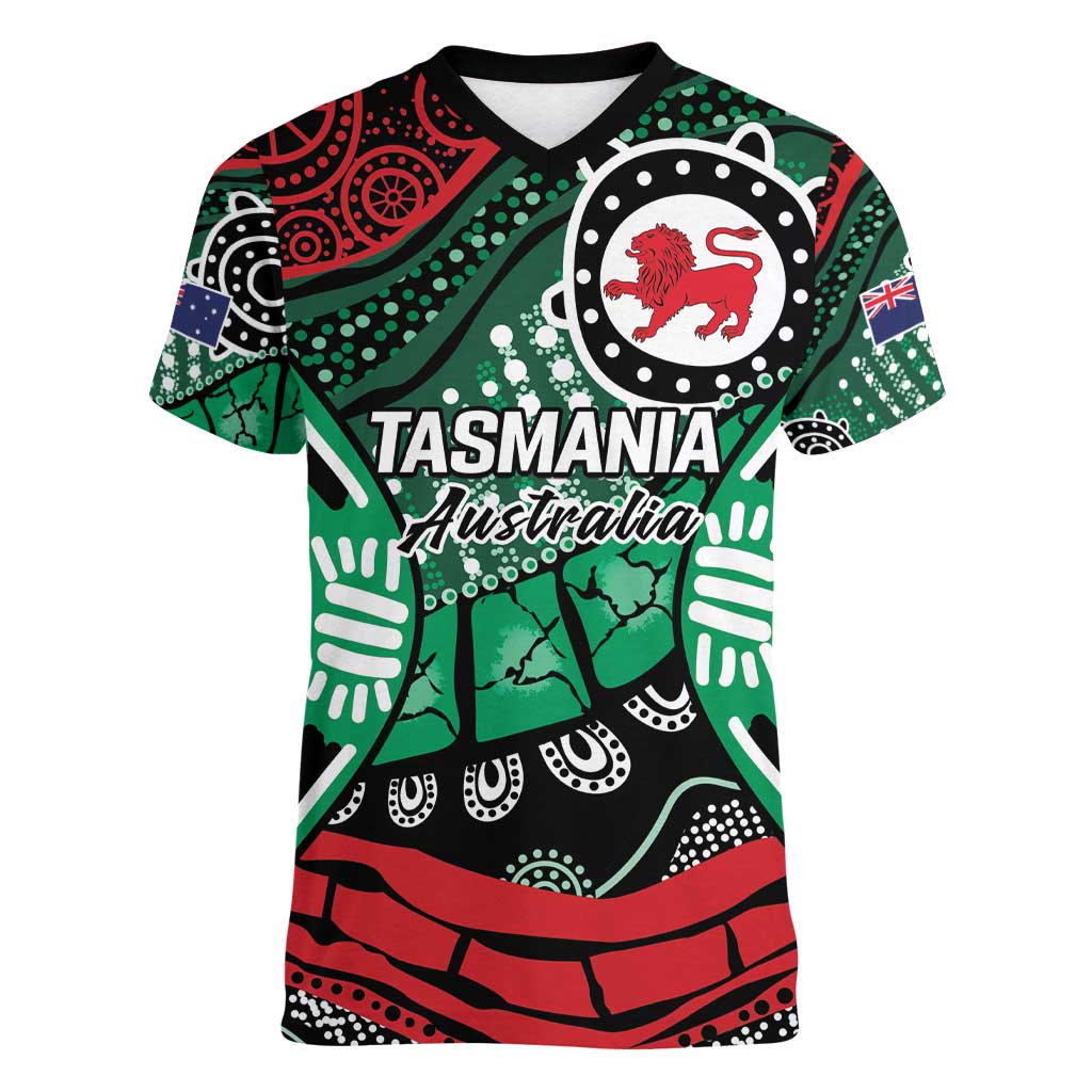 Australia Tasmania State Women V-Neck T-Shirt Ubertas et Fidelitas