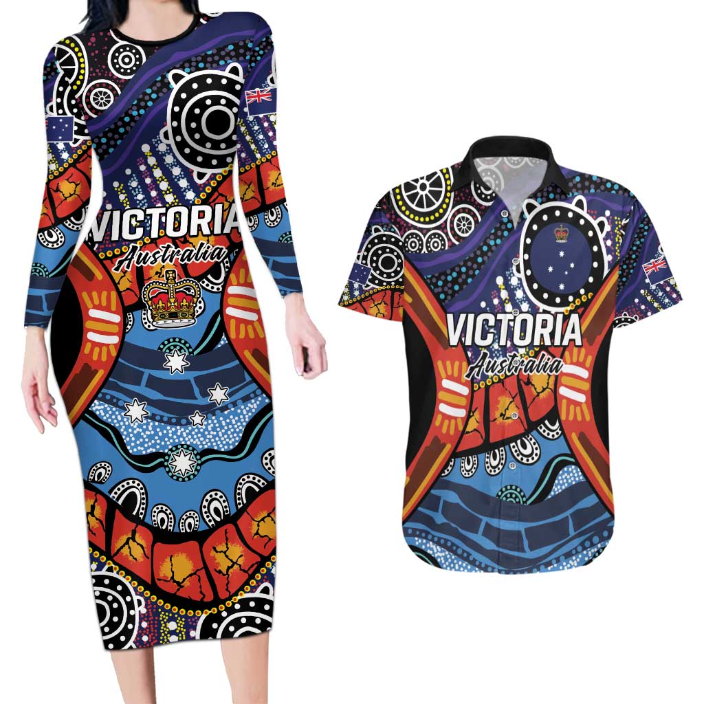 Australia Victoria State Couples Matching Long Sleeve Bodycon Dress and Hawaiian Shirt Peace and Prosperity
