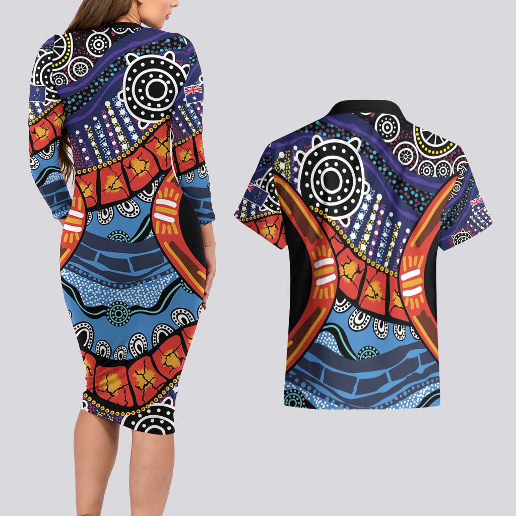 Australia Victoria State Couples Matching Long Sleeve Bodycon Dress and Hawaiian Shirt Peace and Prosperity