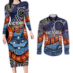 Australia Victoria State Couples Matching Long Sleeve Bodycon Dress and Long Sleeve Button Shirt Peace and Prosperity
