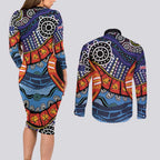 Australia Victoria State Couples Matching Long Sleeve Bodycon Dress and Long Sleeve Button Shirt Peace and Prosperity