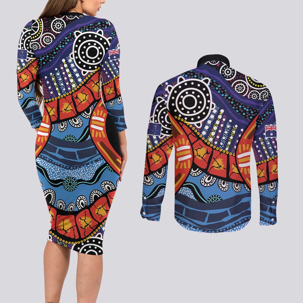 Australia Victoria State Couples Matching Long Sleeve Bodycon Dress and Long Sleeve Button Shirt Peace and Prosperity