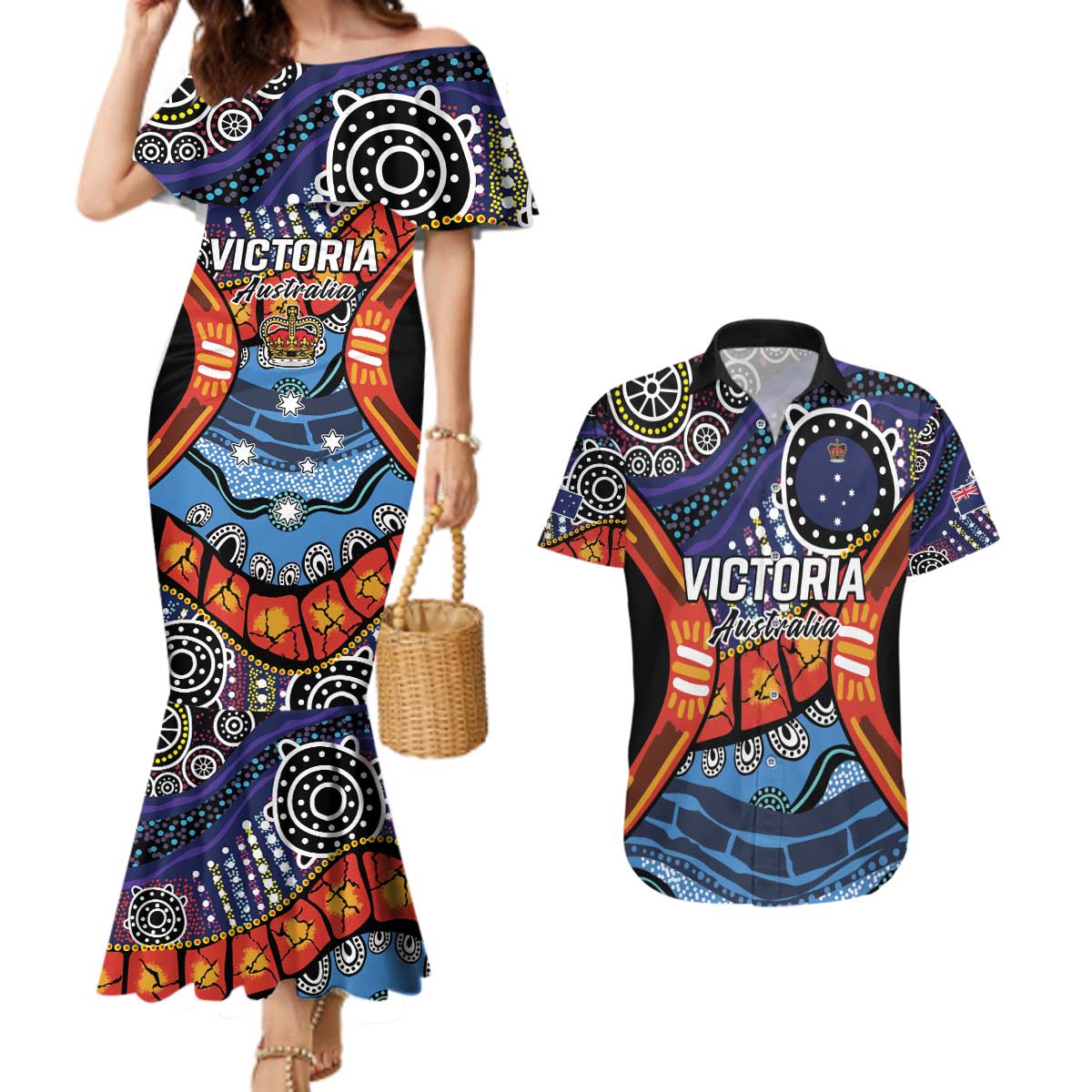 Australia Victoria State Couples Matching Mermaid Dress and Hawaiian Shirt Peace and Prosperity