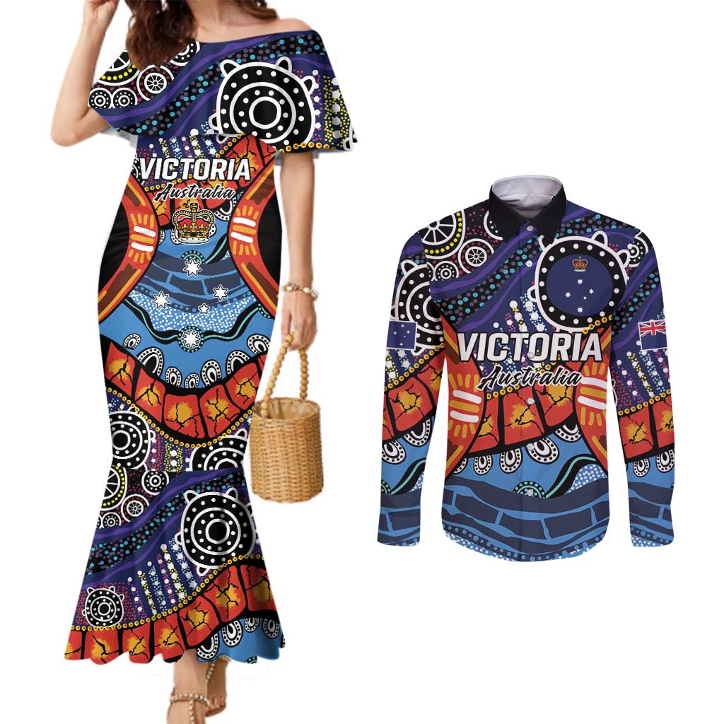 Australia Victoria State Couples Matching Mermaid Dress and Long Sleeve Button Shirt Peace and Prosperity