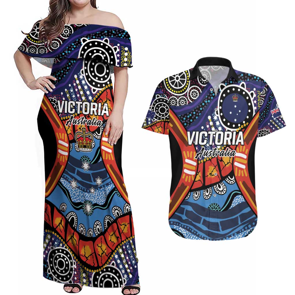 Australia Victoria State Couples Matching Off Shoulder Maxi Dress and Hawaiian Shirt Peace and Prosperity
