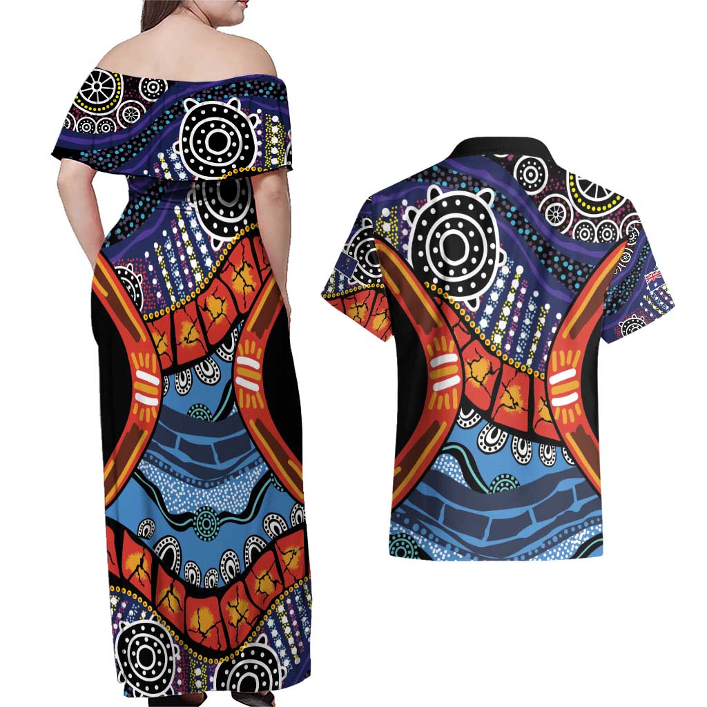 Australia Victoria State Couples Matching Off Shoulder Maxi Dress and Hawaiian Shirt Peace and Prosperity