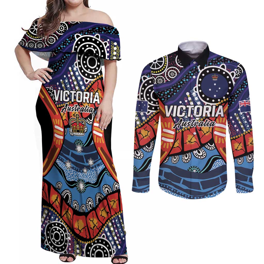 Australia Victoria State Couples Matching Off Shoulder Maxi Dress and Long Sleeve Button Shirt Peace and Prosperity