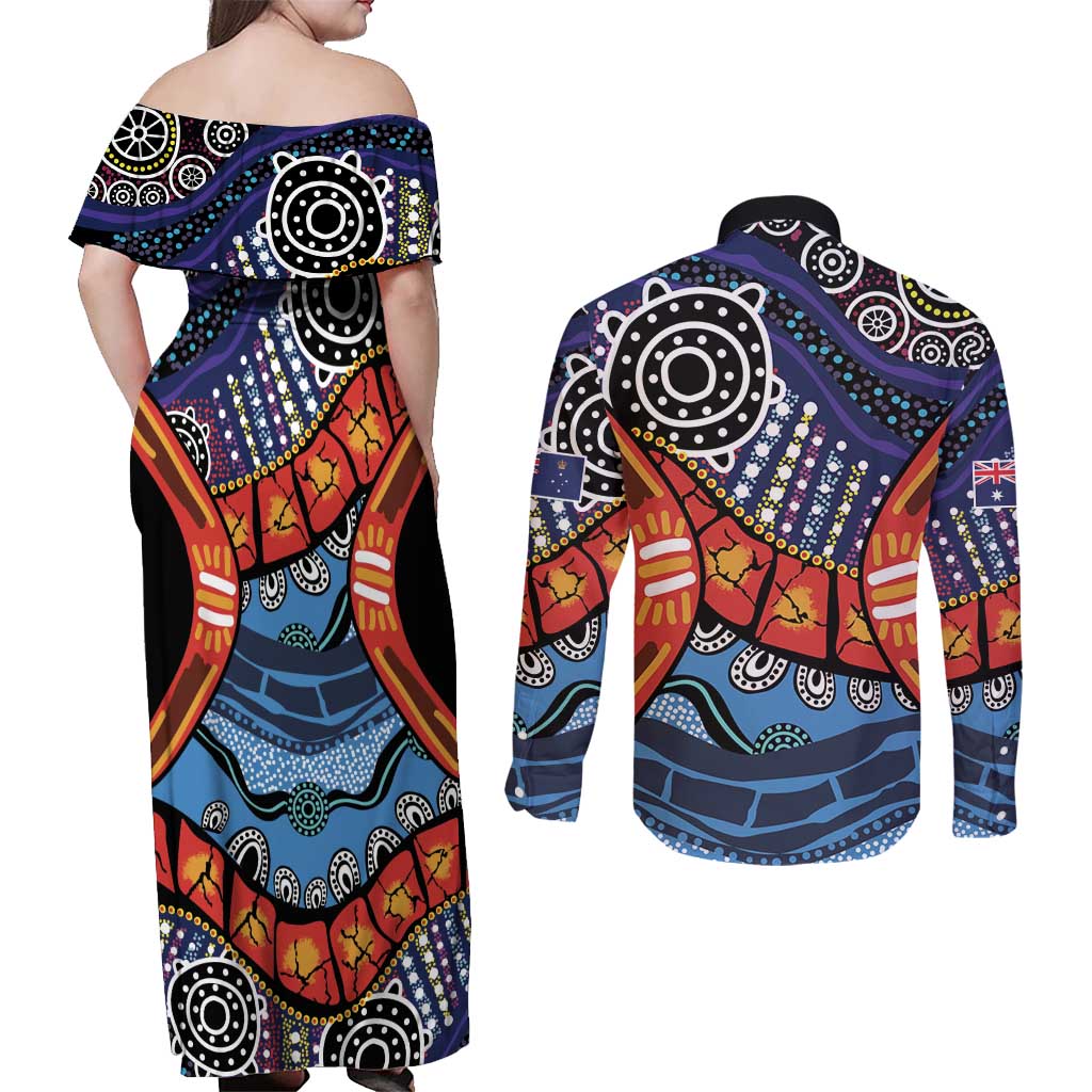 Australia Victoria State Couples Matching Off Shoulder Maxi Dress and Long Sleeve Button Shirt Peace and Prosperity