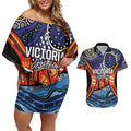Australia Victoria State Couples Matching Off Shoulder Short Dress and Hawaiian Shirt Peace and Prosperity