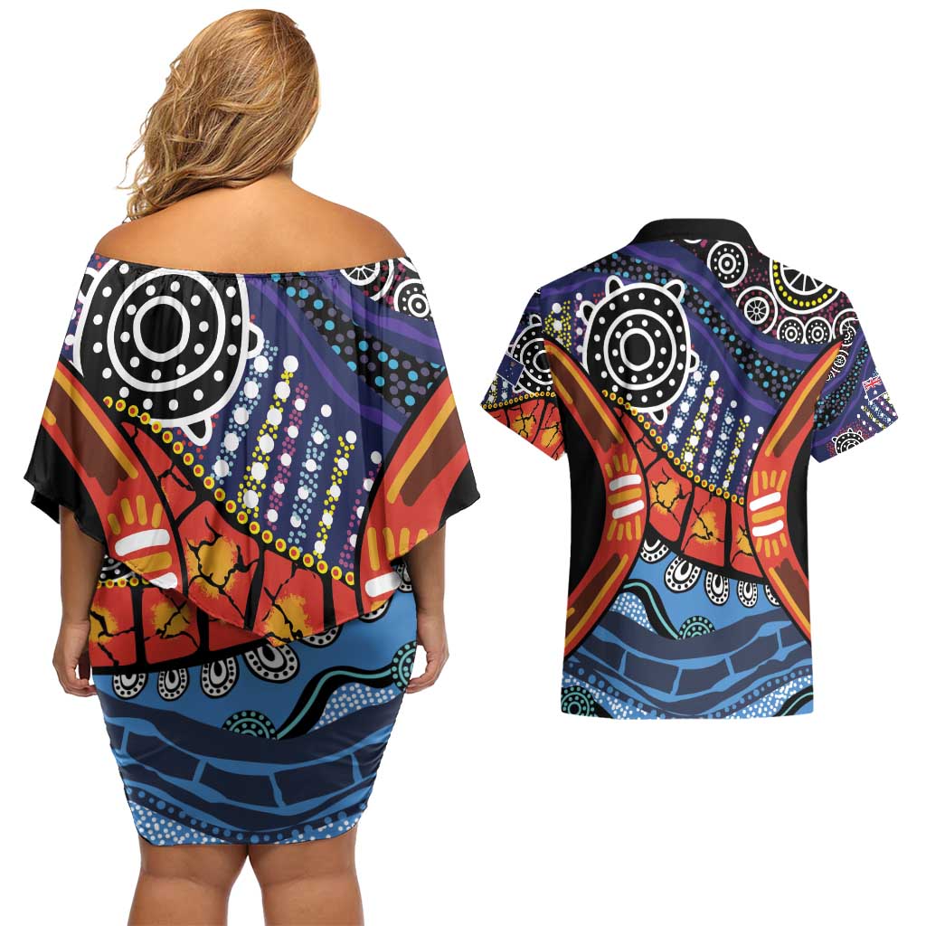 Australia Victoria State Couples Matching Off Shoulder Short Dress and Hawaiian Shirt Peace and Prosperity
