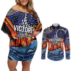 Australia Victoria State Couples Matching Off Shoulder Short Dress and Long Sleeve Button Shirt Peace and Prosperity