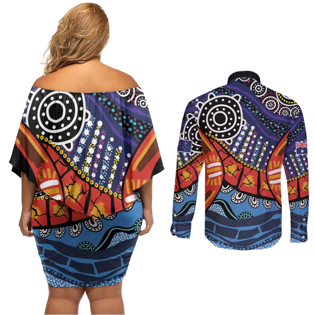 Australia Victoria State Couples Matching Off Shoulder Short Dress and Long Sleeve Button Shirt Peace and Prosperity