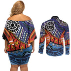 Australia Victoria State Couples Matching Off Shoulder Short Dress and Long Sleeve Button Shirt Peace and Prosperity