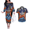 Australia Victoria State Couples Matching Off The Shoulder Long Sleeve Dress and Hawaiian Shirt Peace and Prosperity