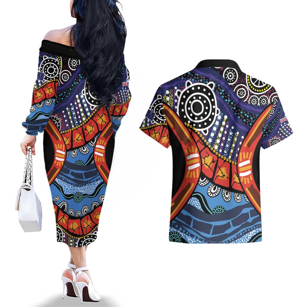 Australia Victoria State Couples Matching Off The Shoulder Long Sleeve Dress and Hawaiian Shirt Peace and Prosperity