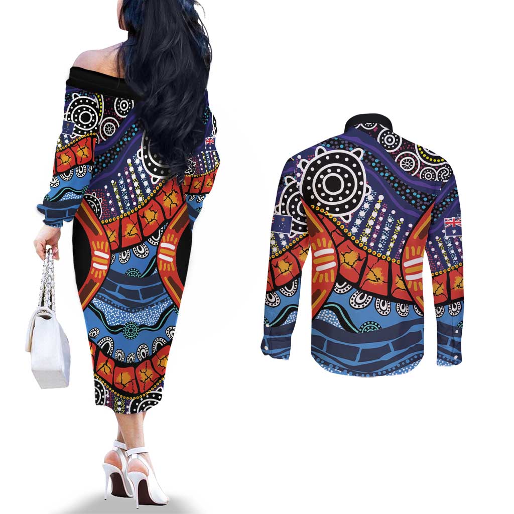 Australia Victoria State Couples Matching Off The Shoulder Long Sleeve Dress and Long Sleeve Button Shirt Peace and Prosperity