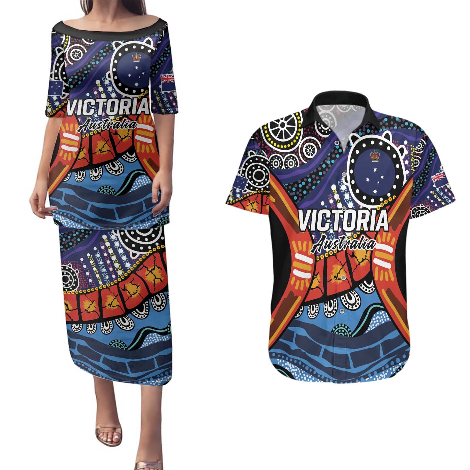 Australia Victoria State Couples Matching Puletasi and Hawaiian Shirt Peace and Prosperity