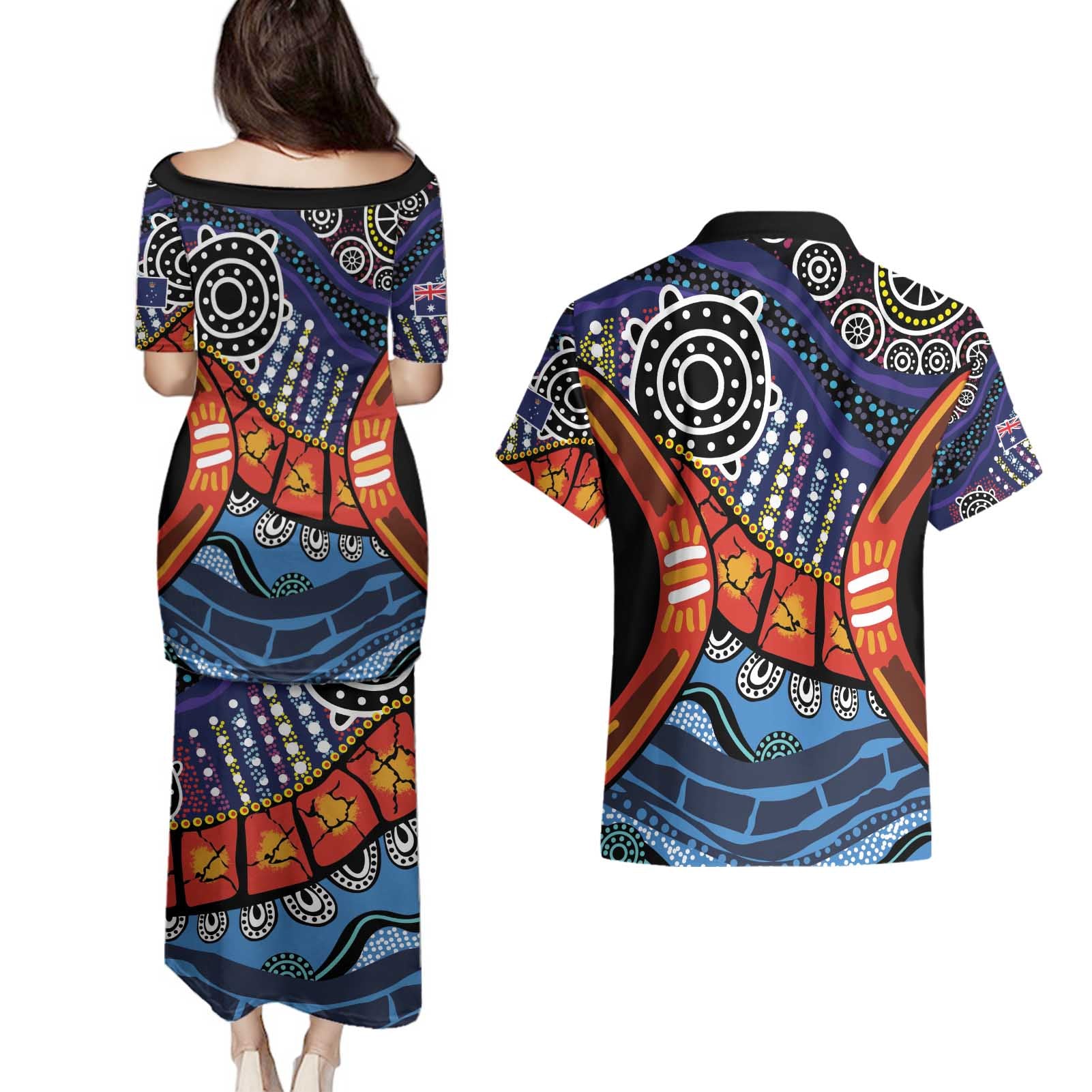 Australia Victoria State Couples Matching Puletasi and Hawaiian Shirt Peace and Prosperity