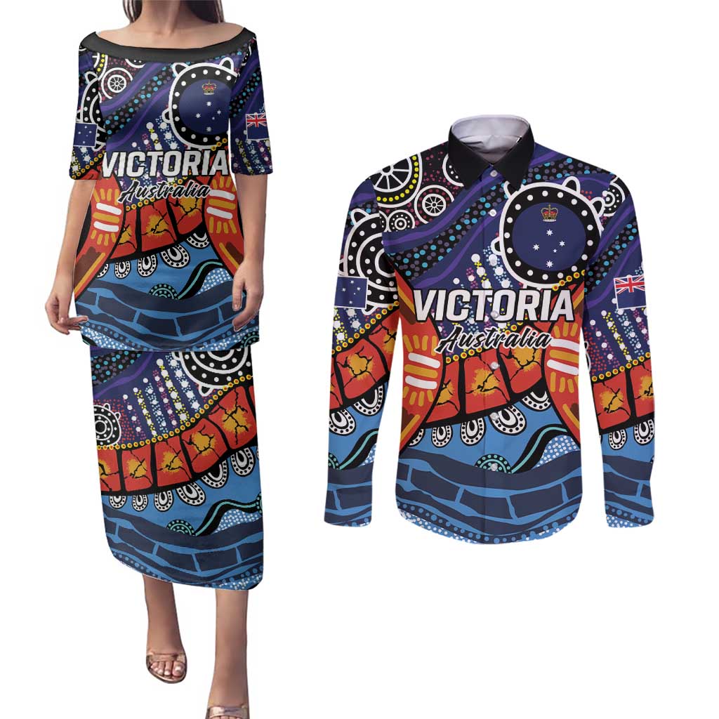 Australia Victoria State Couples Matching Puletasi and Long Sleeve Button Shirt Peace and Prosperity