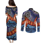 Australia Victoria State Couples Matching Puletasi and Long Sleeve Button Shirt Peace and Prosperity