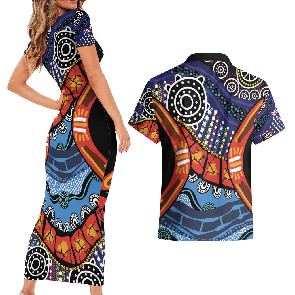 Australia Victoria State Couples Matching Short Sleeve Bodycon Dress and Hawaiian Shirt Peace and Prosperity