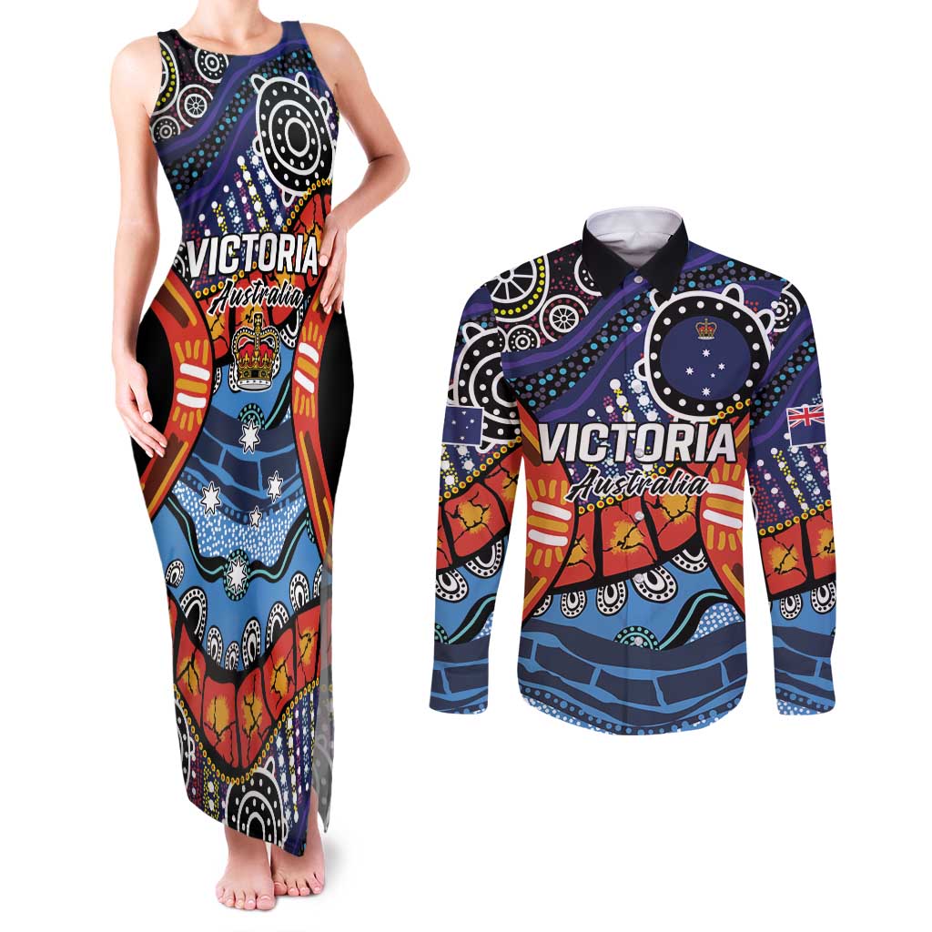 Australia Victoria State Couples Matching Tank Maxi Dress and Long Sleeve Button Shirt Peace and Prosperity