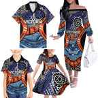 Australia Victoria State Family Matching Off The Shoulder Long Sleeve Dress and Hawaiian Shirt Peace and Prosperity