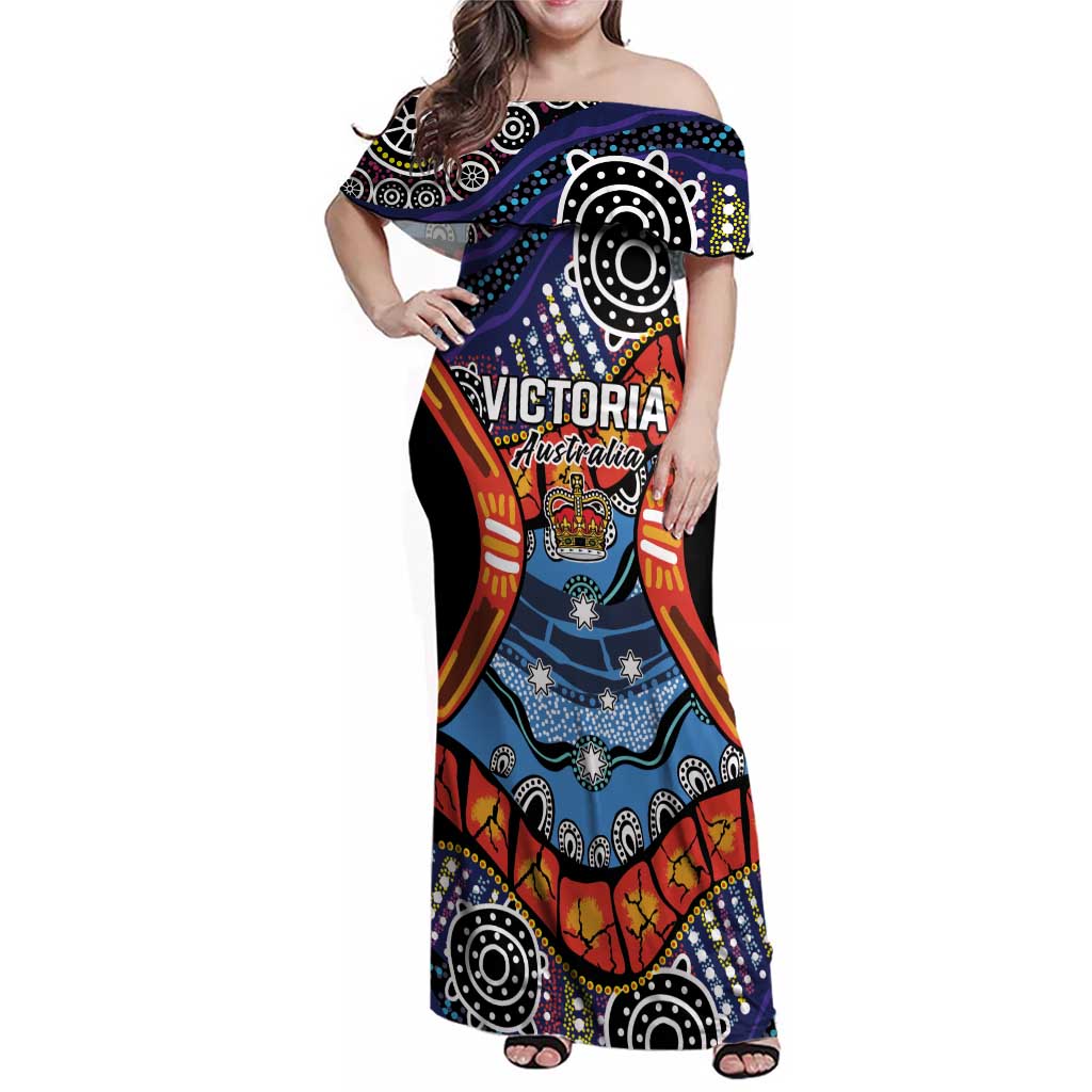 Australia Victoria State Family Matching Off Shoulder Maxi Dress and Hawaiian Shirt Peace and Prosperity