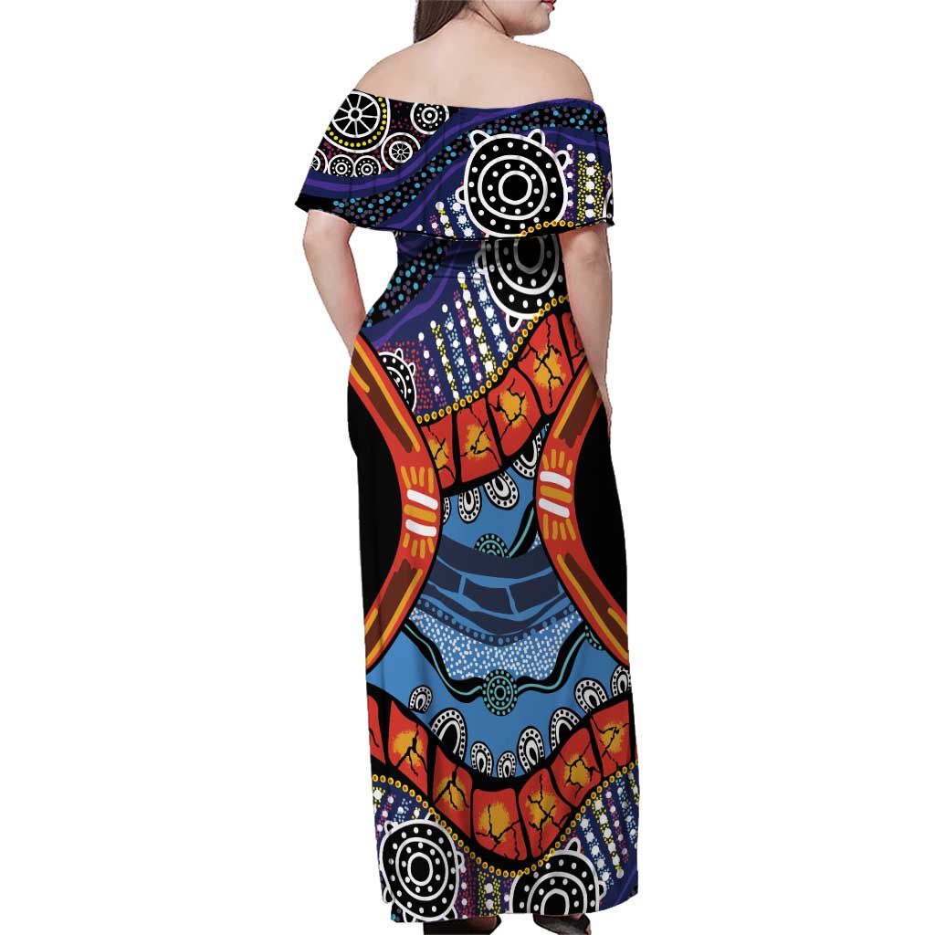Australia Victoria State Family Matching Off Shoulder Maxi Dress and Hawaiian Shirt Peace and Prosperity