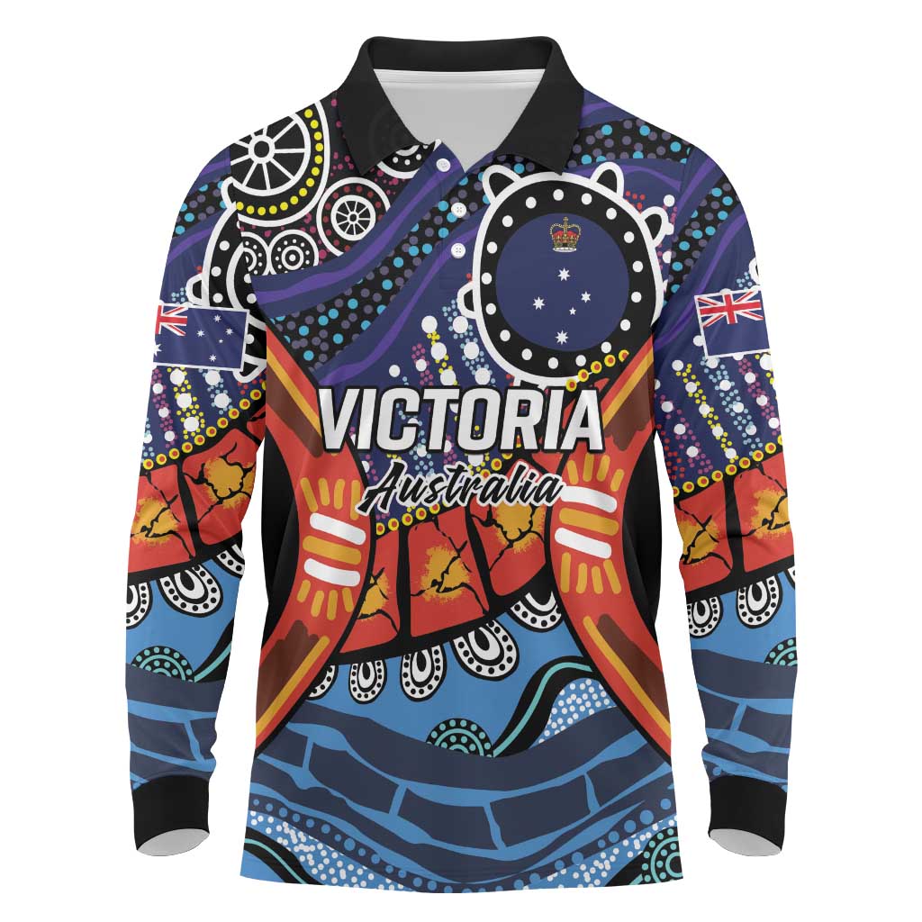 Australia Victoria State Long Sleeve Polo Shirt Peace and Prosperity