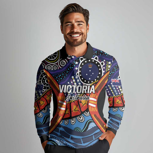 Australia Victoria State Long Sleeve Polo Shirt Peace and Prosperity