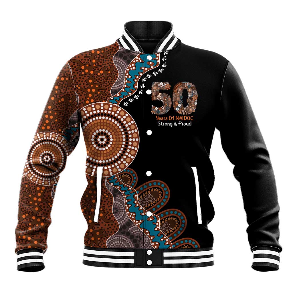 50 Years Of NAIDOC Baseball Jacket Strong and Proud Aboriginal Dot Painting No1
