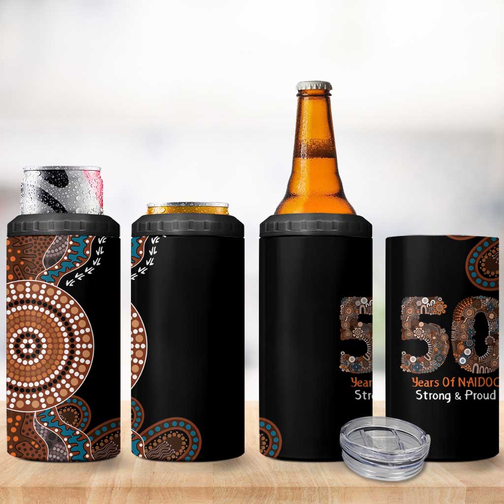 50 Years Of NAIDOC 4 in 1 Can Cooler Tumbler Strong and Proud Aboriginal Dot Painting No1