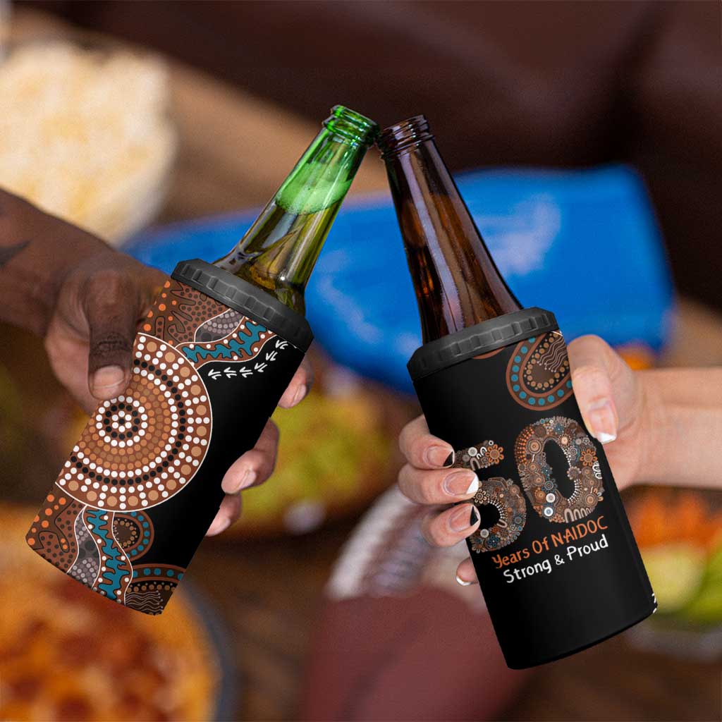 50 Years Of NAIDOC 4 in 1 Can Cooler Tumbler Strong and Proud Aboriginal Dot Painting No1