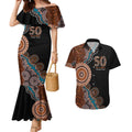 50 Years Of NAIDOC Couples Matching Mermaid Dress and Hawaiian Shirt Strong and Proud Aboriginal Dot Painting No1