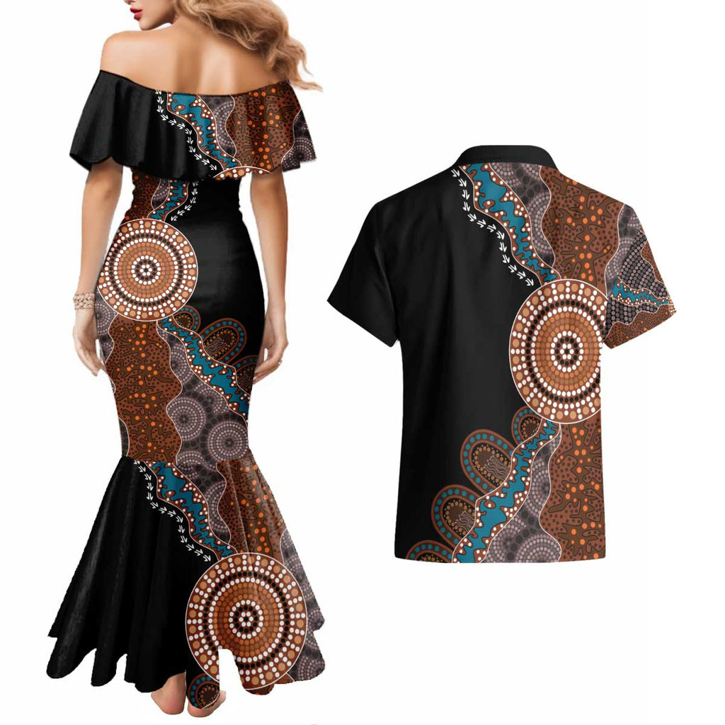 50 Years Of NAIDOC Couples Matching Mermaid Dress and Hawaiian Shirt Strong and Proud Aboriginal Dot Painting No1