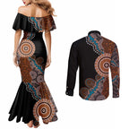 50 Years Of NAIDOC Couples Matching Mermaid Dress and Long Sleeve Button Shirt Strong and Proud Aboriginal Dot Painting No1