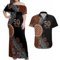 50 Years Of NAIDOC Couples Matching Off Shoulder Maxi Dress and Hawaiian Shirt Strong and Proud Aboriginal Dot Painting No1