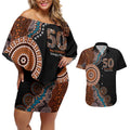 50 Years Of NAIDOC Couples Matching Off Shoulder Short Dress and Hawaiian Shirt Strong and Proud Aboriginal Dot Painting No1