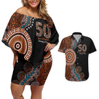 50 Years Of NAIDOC Couples Matching Off Shoulder Short Dress and Hawaiian Shirt Strong and Proud Aboriginal Dot Painting No1