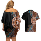 50 Years Of NAIDOC Couples Matching Off Shoulder Short Dress and Hawaiian Shirt Strong and Proud Aboriginal Dot Painting No1