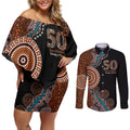 50 Years Of NAIDOC Couples Matching Off Shoulder Short Dress and Long Sleeve Button Shirt Strong and Proud Aboriginal Dot Painting No1